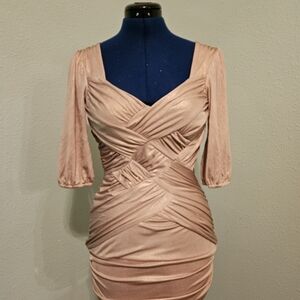 Bebe Gold/Tan Half Sleeve Top/ Mini Dress